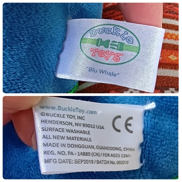 Buckle Toys BLU WHALE colorful Buckles Zipper Mouth Fleece Stuffed Toy 7in - Picture 14 of 16